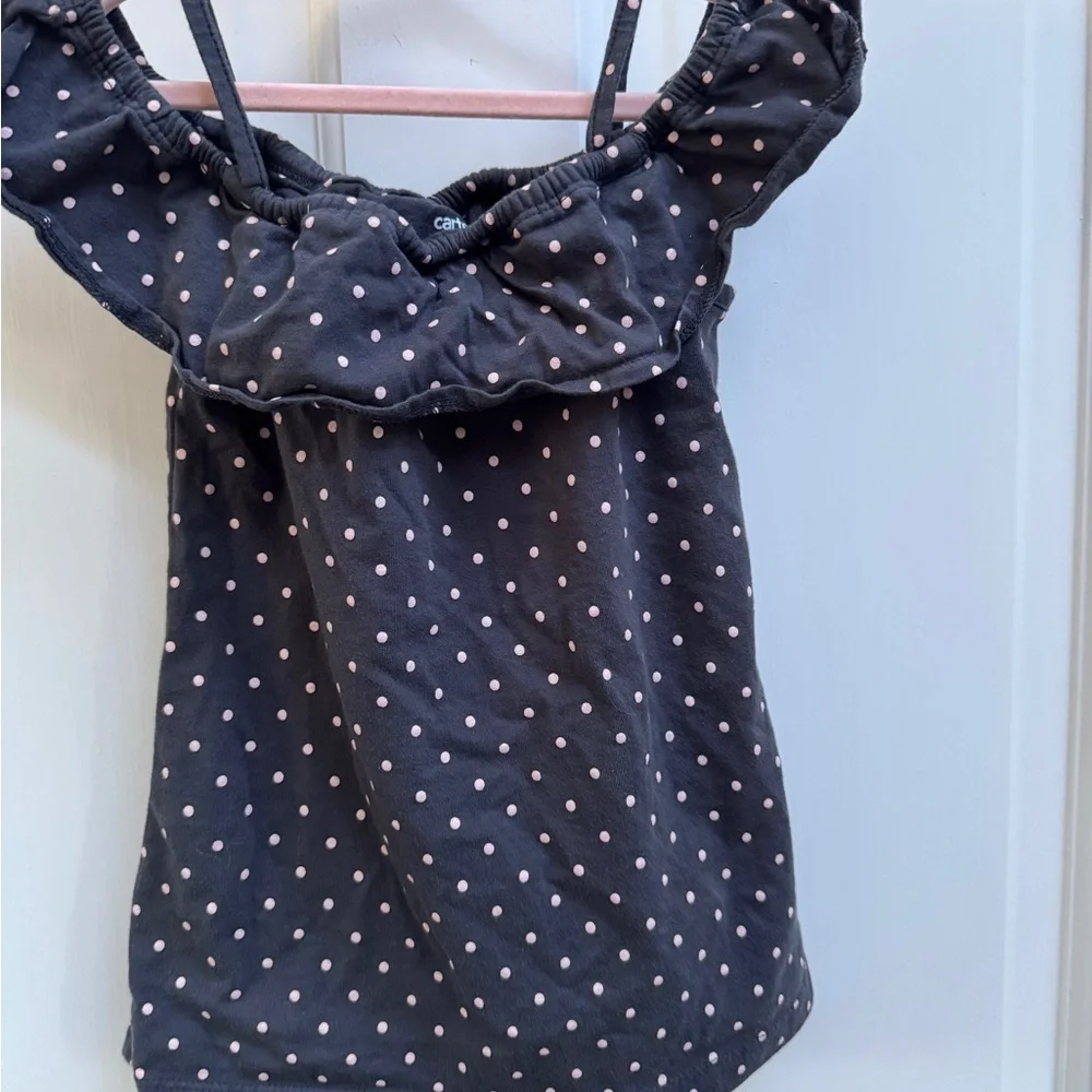 Carter's Girls Size 4 / 5 Dark Gray/Blue Pink Polka Dots Sleeveless Blouse Top